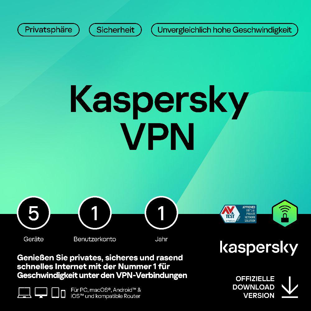 Kaspersky Secure Connection VPN (1 User + 5 Device - 1 Year) DACH ESD
